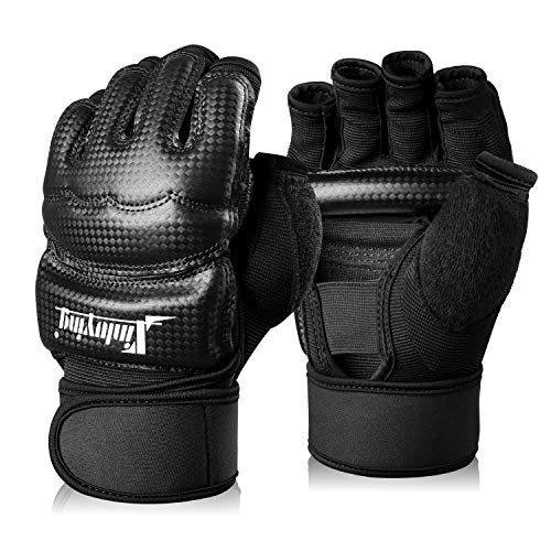 Xinluying Punch Bag Boxing Martial Arts MMA Sparring Grappling Muay Thai Taekwondo Training PU Leather Wrist Wraps Gloves - color: Black, size: X-Large