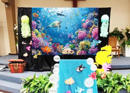 Under The Sea Photography Backdrop 7x5FT Ocean Underwater World Background Aquarium Coral Baby Shower Birthday Party Banner Decorations Photo Props