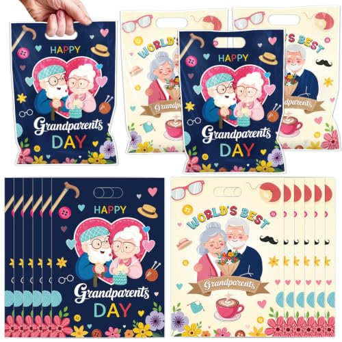 Falueqg Grandparents Day Favors Bags - 50 Pcs Happy Grandparents Day Goodie Bags with Warm Style, Party Supplies Gifts Pouches for Party Gathering Celebration - color: Grandparents Day-double side