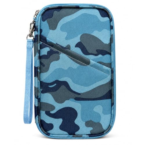 Passport Holder Family, Women Rfid Blocking Passport Wallet, Travel Essentials Premium Wallets, Waterproof Passport Holders Bag for Men Traveling, Travel Document Organizer Credit Cards Case - color: Family - Camouflage Blue