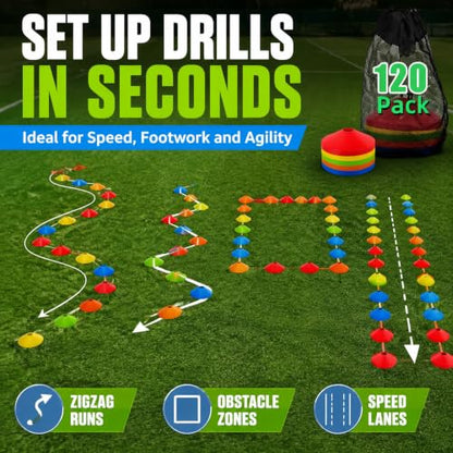60/120 Pack Agile Soccer Cones with Portable Bags & Brackets,Sports Cones,cones for sports training，soccer cones for training，soccer training equipment，Agile Soccer Cones Used for Football Training - size: B-120 Pack Soccer Cones