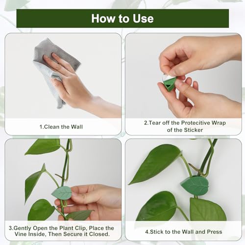 HNHMT 60 pcs Plant Wall Clips with 72 Pieces Acrylic Adhesive Sticker - Plant Climbing Wall Fixture Clips Plant Fixer Invisible Wall Vines Fixing Clips Self-Adhesive Hook Plant Clips