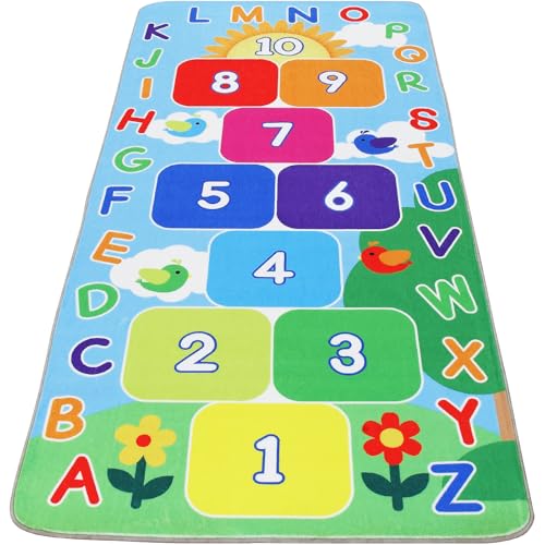 Hopscotch Rug for Kids with ABC Number - color: Blue