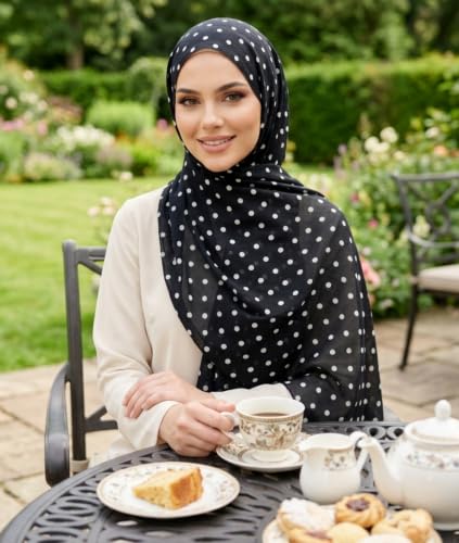 ZGMYC Watercolour Floral Printed Hijab Scarf for Women Soft Modal Cotton Instant Hijab Head Wraps Shawls Long Scarves - color: Black Polka Dot