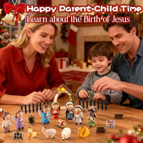 Nativity Advent Calendar 2026-24 Days of Nativity Scene Christmas Countdown Calendar Christian Religious Gifts for Kids Adult Women Men - color: Light Green
