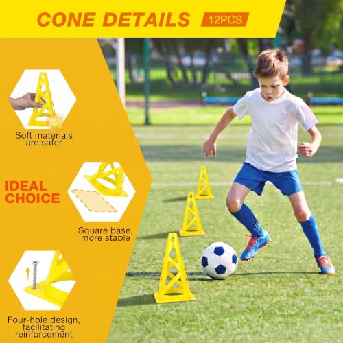 12 Pack Soccer Cones, 9 Inch Agility Cones for Soccer, Football, Basketball, Cones for Sports Training, Speed & Agility Drills, Field Marking Equipment - color: yellow