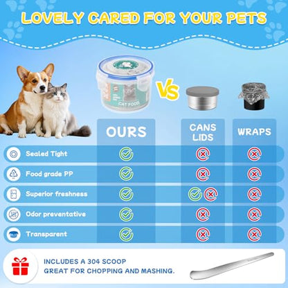 REFLYING Canned Cat Food Storage Lids Reusable Airtight Can Cover | Reusable airtight cat food can lids,Keeps wet food fresh,eliminates odor,Includes SUS 304 spoon and can opener - color: 2 Jar（S）+1 Spoon
