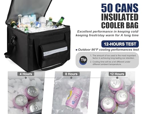 MyLifeUNIT Insulated Cooler Bag for Food & Pizza Delivery Bag Suitable for Car, Bike, Camping, Picnic, Beach, Large Size - size: 50 Cans