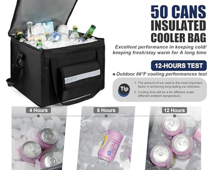 MyLifeUNIT Insulated Cooler Bag for Food & Pizza Delivery Bag Suitable for Car, Bike, Camping, Picnic, Beach, Large Size - size: 50 Cans