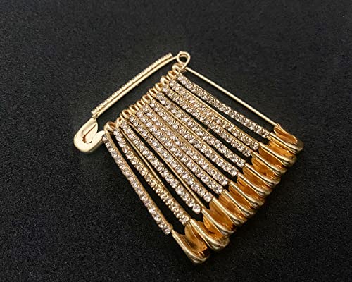 Golden Colour Diamonds Designer Safety pin Saree pin one Side of Safety pin - 12 Pack