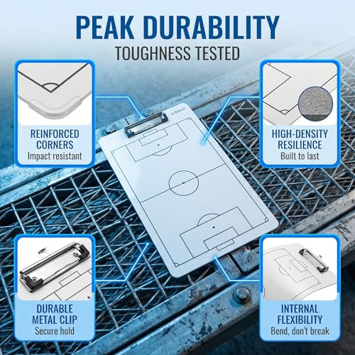 Soccer Clipboard for Coaches, Double-Sided Dry Erase Board | Printed soccer field on a double-sided dry erase clipboard with metal clip; marker and eraser are not included. - style: Soccer