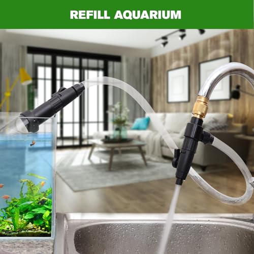 Aquarium Siphon Vacuum Gravel Cleaner Kit for Fish Tank（32ft） | Cleaning Gravel & Sand, Fish Tank Water Changer Metal Faucet Connector with Long Hose Drain & Fill