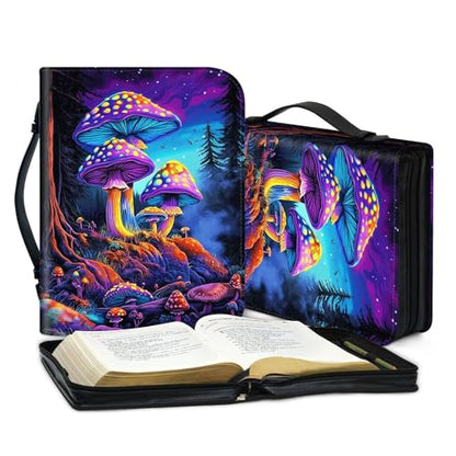 PU Leather Bible Cover with Handle & Pockets, Large Capacity Bible Case, Water-Resistant Scripture Organizer Bag with Bonus Card Holder, Christian Gift for Women & Men, Big Mushroom - color: Big Mushroom