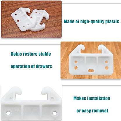 Litoexpe 20 Pieces White Plastic Drawer Guides with Screws, 60×41×28mm | Rear Drawer Replacement Guides Brackets, Smooth Glide Track, Includes Mounting Screws, for Dressers, Wardrobes - size: 60×41×28mm - 20 Pcs