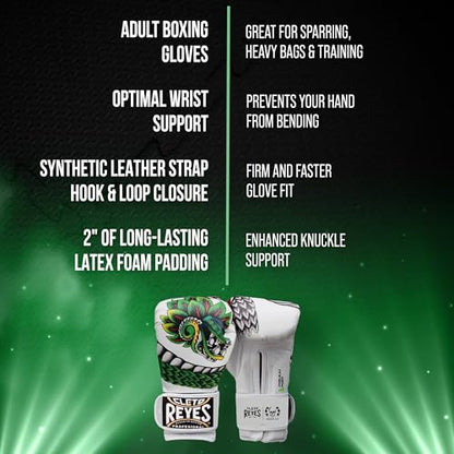 CLETO REYES Training Boxing Gloves for Men and Women with Hook and Loop Closure, Premium Synthetic Leather, MMA, Kickboxing, Muay Thai - color: Quetzalcoatl White