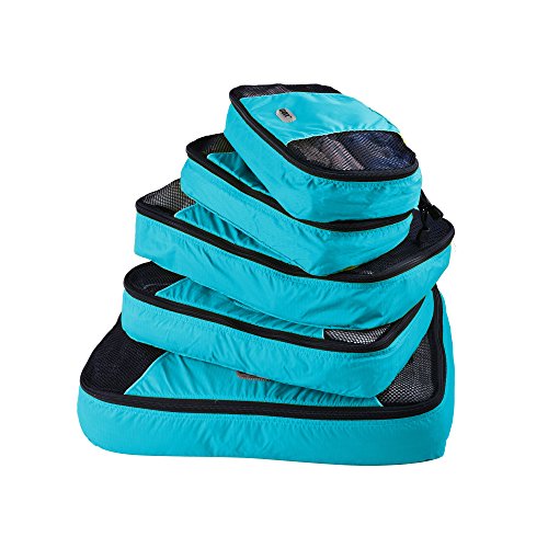 GOX Ultra Light 5 piece Packing Cubes Travel Luggage Organizer 1 Large 2 Medium 2 Small - color: blue