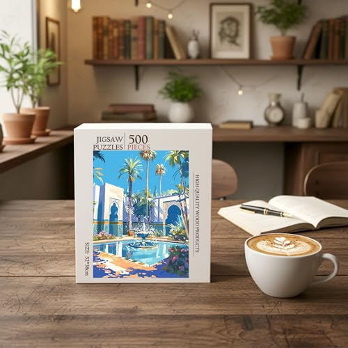 Mosque Fountain Islamic Muslim Islam Jigsaw Puzzle - 500 Pieces Wooden Puzzle for Adults, Wall Art Gift, Finished Size: 20 x 15 Inch - color: Mosque Fountain Islamic Muslim - 500 Pieces