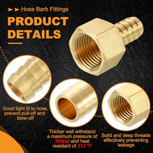 HARFINGTON 2pcs 1/2" to 1/2" NPT Female Brass Hose Barb Fitting Metals Splicer Mender with 2 Pieces Stainless Steel Hose Clamps for 3D Printing, Air Compressor, CNC Machine, Dies - size: 1/2" Barb To 1/2" NPT Female with Clamp
