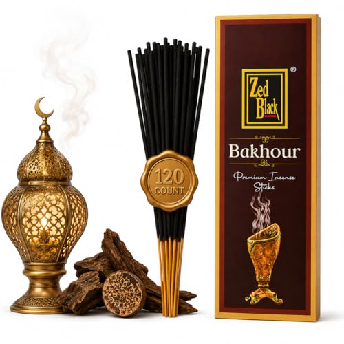 Zed Black Bakhoor Incense Sticks, Arabian Oud Woody Scent, 120 Sticks
