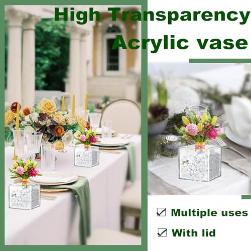 Acrylic Box Clear Display Boxes with Lids Plastic Square Containers Decorative Boxes Large Acrylic Storage Boxes for Wedding Party - size: 4.73 x 4.73 x 4.73 Inch