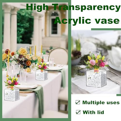 Acrylic Box Clear Display Boxes with Lids Plastic Square Containers Decorative Boxes Large Acrylic Storage Boxes for Wedding Party - size: 4.73 x 4.73 x 4.73 Inch