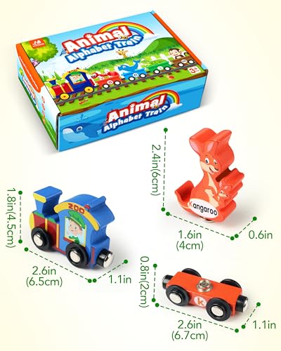 Vanmor 만 3-5세 유아용 나무 알파벳 기차 세트, 자석 동물 ABC 기차, 대문자 및 소문자 매칭, 몬테소리 파닉스 학습 장난감, 유치원 및 유치원 남아 여아용 - style: 동물 기차