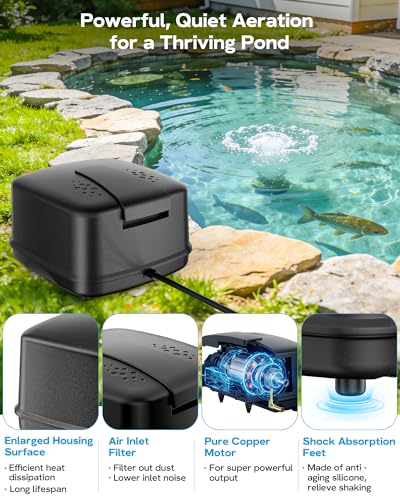 Antfraer Pond Aerator, 635GPH 40L/min Ultra Quiet 43dB IP65 Waterproof Outdoor Air Pump for Koi Pond Water Garden Septic Tank, Winter Ice Prevention All Season - style: Pond Aerator