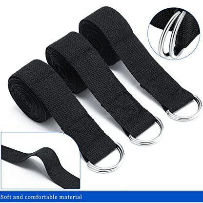 6 Pcs Yoga Strap for Stretching 8 ft Yoga Exercise Adjustable Straps Bands with Safe D Ring Buckle for Pilates, Gym Workouts, Fitness, Physical Exercise, Dance, Improve Flexibility - color: Black