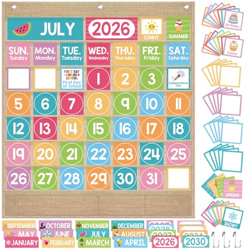 Sinload Classroom Calendar Pocket Chart Linen Color, Pastel - color: Linen Color, style: Pastel