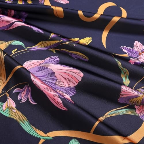 Stlvoll 27.5" Silk Neck Scarf of Women's Fashion Head Scarf Square Neck Satin Scarfs for Bag Hair Scarves Gift - color: Flower/Gold/Black/Purple
