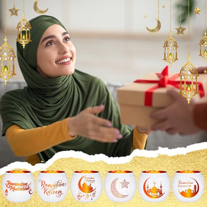 FoldTier 6 Pcs Ramadan Table Decor Ramadan Mubarak Candle Holders Glass Eid Mosque Decoration Votive Tealight Candle Holders for Muslim Gift Tabletop Centerpieces Islamic Party Home Decoration - style: Eid