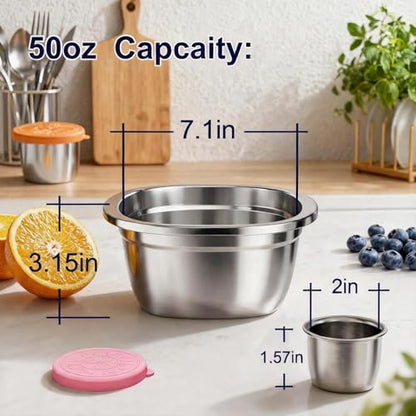 Stainless Steel Salad Bowls to go for Lunch Container Kit, 50oz 1 Set | 1500ML/ 50oz/ 6Cup 1 Pack Salad Bowls, 2 Dressing Container Cups Sets with Lids, Airtight, Leak-proof for Meal Prep - style: 1 Set