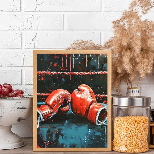 KAYEIUU 5D The Red Boxing Gloves Painting Diamond Painting Kits for Adults Beginner, DIY Sport Diamond Art for Home Wall Decor Gifts Full Drill Round Gem Art 12x16 inch