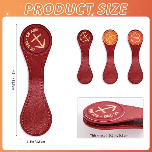 3 PCS Leather Magnetic Bookmark Clips, Zodiac PU Leather Bookmarks for Book Lovers, Full Set of Book Clip Accessories, Fire Sign - style: Fire Signs Constellation