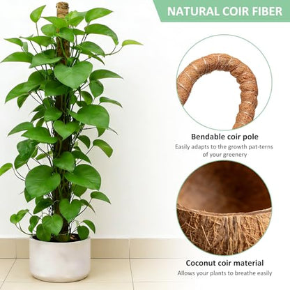 Numola 2 Pack Moss Pole Monstera Plant Support Stakes for Indoor Plants, 28 Inch Bendable Coir Trellis Plant Stick Support for Potted Climbers to Grow Upwards, Vines Traction Clips with Repotting Mat