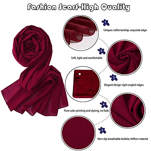 Yeieeo Chiffon Head Wraps for Women - Solid Color Fashion Bubble Chiffon Scarf Hijab - color: Maroon