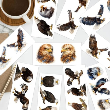 arricraft 10 Sheets Animal Theme UV DTF Cup Wrap for 16OZ Glass, Single Eagle Rub on Decals PVC Transfer Stickers for DIY Cups Window Home Printing Decoration 24x11cm/9.4x4.3inch - style: Single Eagle Theme