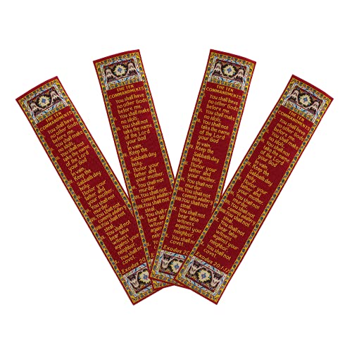 The Ten Commandments, Bulk Pack of 4 Woven Fabric Bible Verse Bookmarks, Silky Soft & Flexible Religious Bookmarkers for Novels Books & Bibles, Memory Verse Gift, Traditional Turkish Woven Design - color: The Ten Commandments - 4 Pack