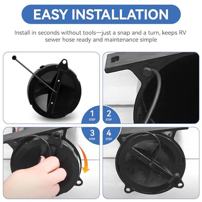 A040338BK Hose Carrier Cap/Strap for Valterra RV Sewer Hose Carrier | Replacement Storage Tube Holder Cover, End Caps with Strap Secure for Camper Waste Water Tank Vent Holder Black, 2 PCS
