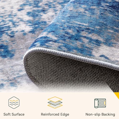 RELEANY Washable Runner 2'6"x14' Abstract Area Rug for Hallway Blue Gray - color: Blue/Gray, size: 2'6" x 14' (Runner)