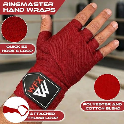 WFX Boxing Hand Wraps 3.5 4.5 Meter Martial Arts Bandages Inner Gloves Wrist Support Straps Punching Under Hand Knuckles Heavy Elasticated Training Bag Mitts Muay Thai - color: Red, size: 3.5 M