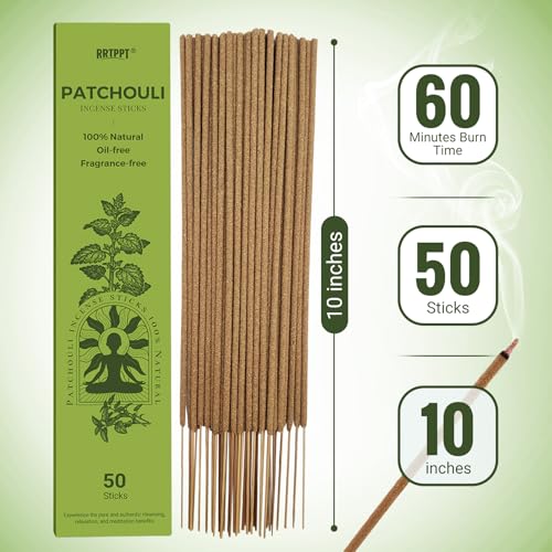 Patchouli Incense Sticks (50 Sticks), 100% Natural sustainably harvested Patchouli Leaves, Suitable for Yoga, Meditation, Relaxation, and Spiritual Purification - color: Patchouli