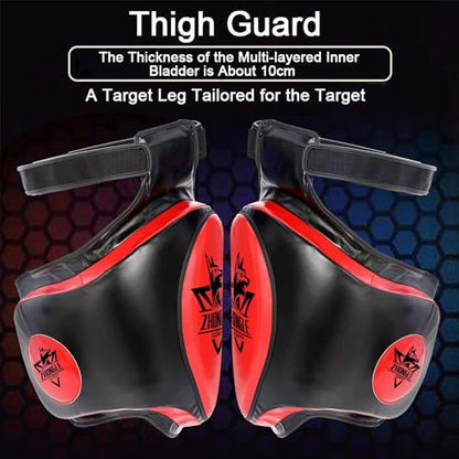 Groin & Thigh Guard Set for Muay Thai/MMA - 10cm Shock Absorption Pads | Adjustable Straps & Multi-Layer Protection (23.6in)