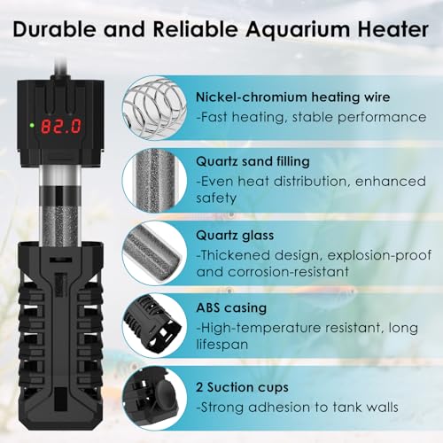 50W Aquarium Heater, Adjustable Small Fish Tank Heater, with Digital Display, Overheat Protection & Dry Run Protection, for 5-10 Gallon Water - size: For 5-10 Gal