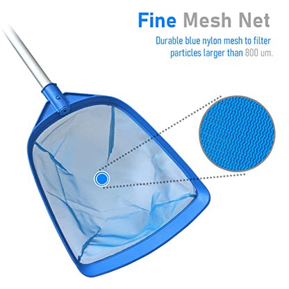 Poolvio Swimming Pool Leaf Skimmer Net, with 5 Sections Telescopic Aluminum Pole & Nylon Medium Fine Mesh Pool Net, Pool Cleaning Tool for Removing Leaves & Debris - size: Pool Skimmer with Pole
