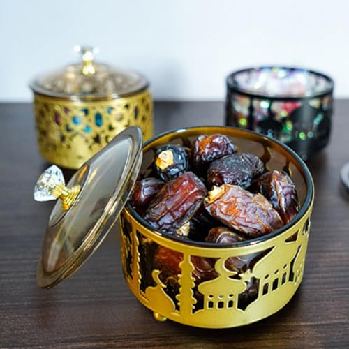 Kichvoe Middle Eastern Eid Candy Serving Tray 3.54 Inch Iron and Plastic Snack Storage Plate for Ramadan Snacks Dried Fruit and Tea Serving