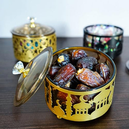 Kichvoe Middle Eastern Eid Candy Serving Tray 3.54 Inch Iron and Plastic Snack Storage Plate for Ramadan Snacks Dried Fruit and Tea Serving