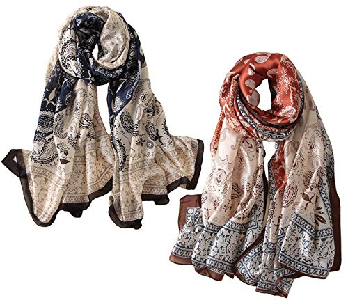 Silk Scarf 100% Mulberry Silk Fashion Scarves Long Lightweight Shawl Wrap - color: W150