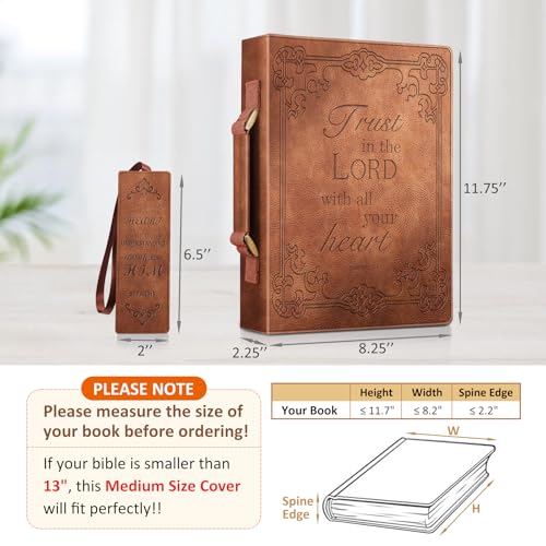 FINPAC Large Classic Bible Cover Vegan Leather Carrying Book Case Church Bag Bible Protective with Handle, Gift for Men, Women, Father, Mother, Friends, Bronze - color: Bronze