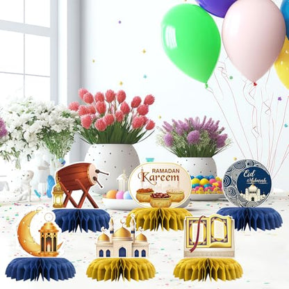 이드 무바라크 테이블 벌집 센터피스, 무슬림 이슬람 축제 파티 테이블 토퍼 라마단 카림 장식 용품 이드 홀리데이 테이블 센터피스 7개